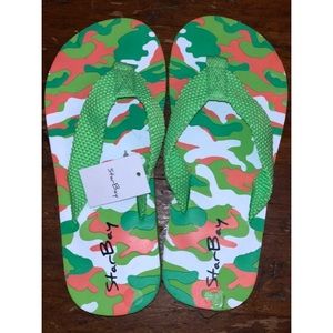 NWT boys Star Bay green & orange camo flip-flop, 3
